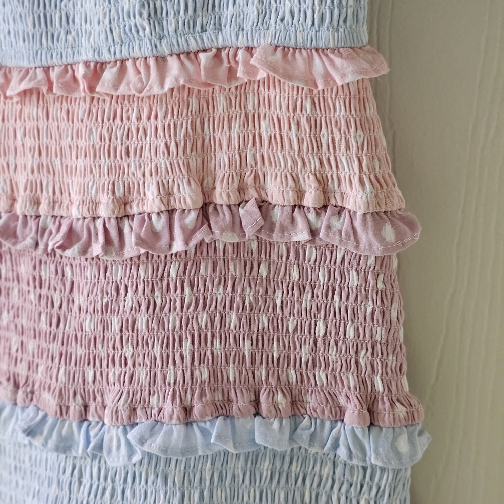Storia Smocked Pastel Polka Dot Ruffle Spring Mini Dress Sz S - Picture 5 of 12